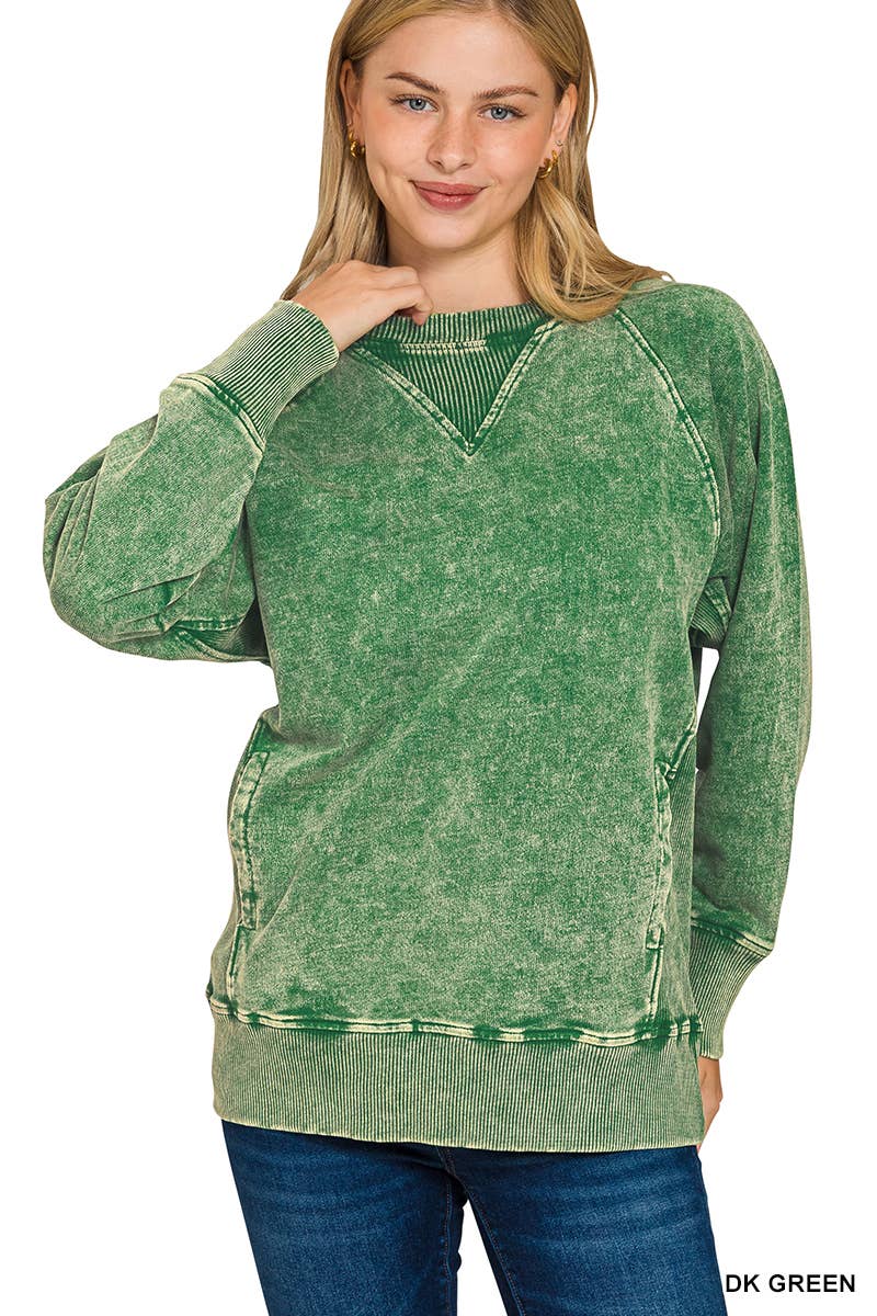 Acid Washed French Terry Pullover With Pockets