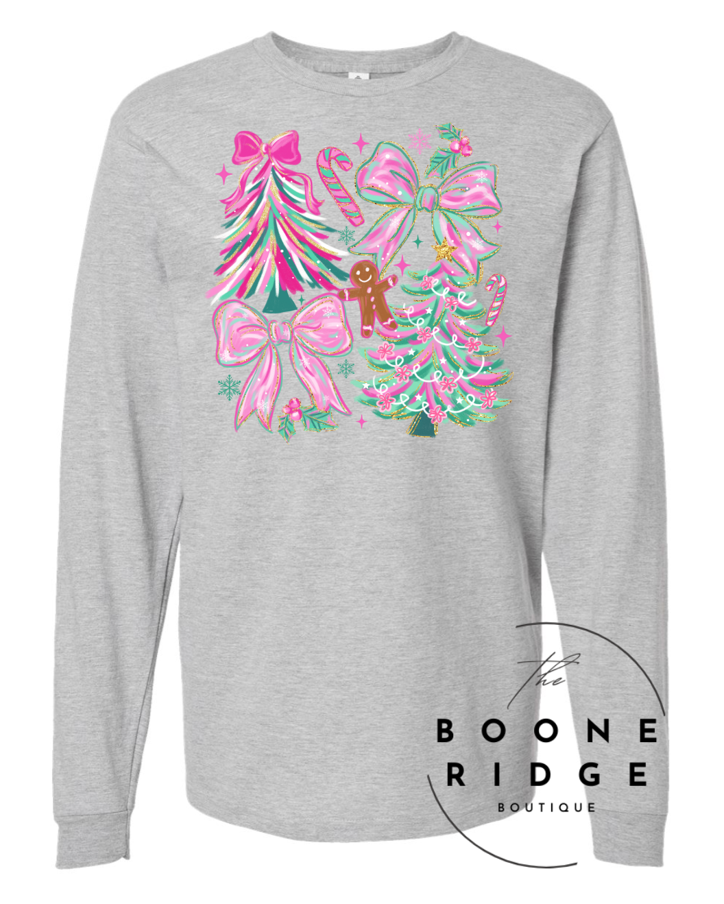 Christmas Long Sleeve Tshirt- Gray