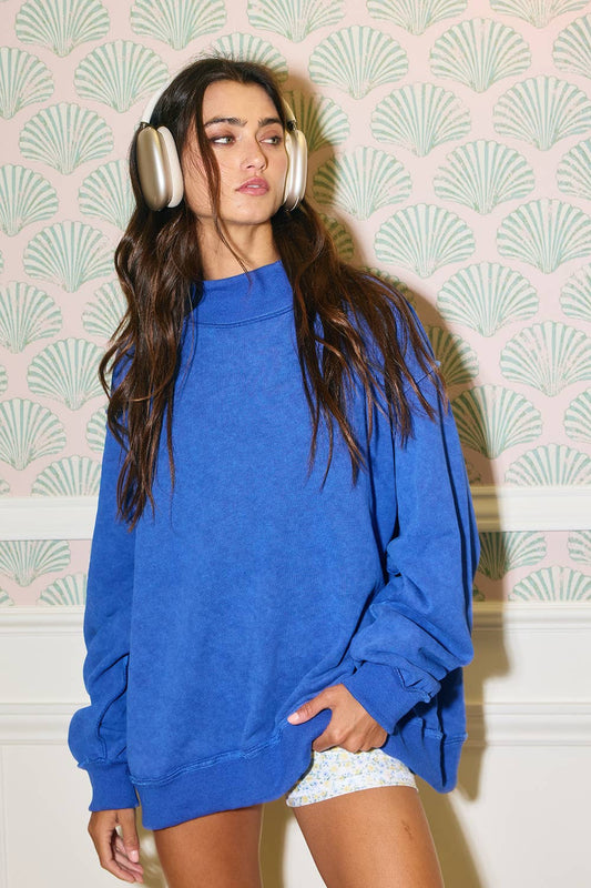 Vintage Wash Mock Neck Oversized Sweatshirt