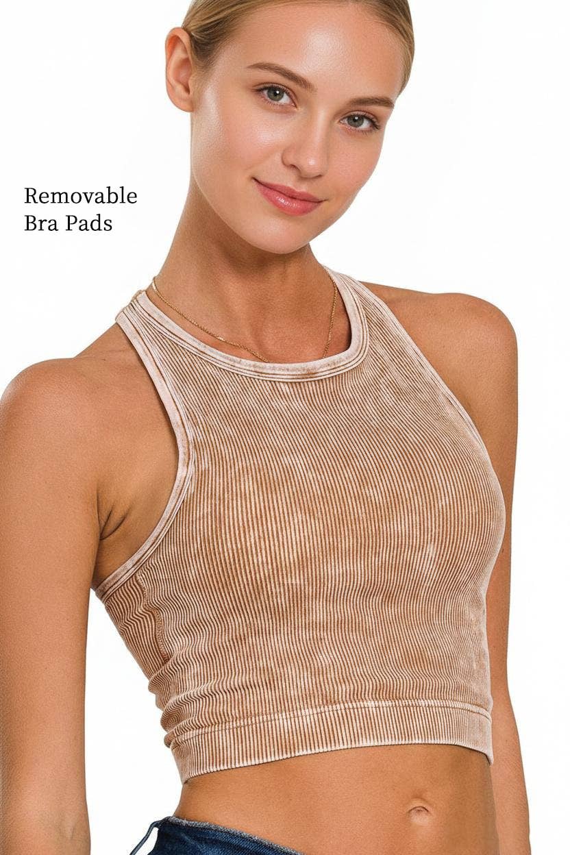 Zenana Premium Washed Rib Seamless Crop Top