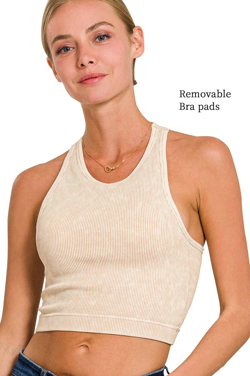 Zenana Premium Washed Rib Seamless Crop Top