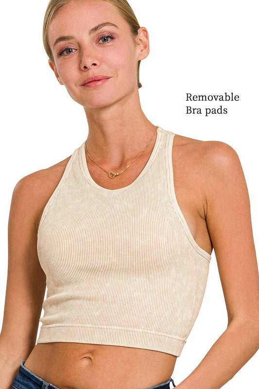 Zenana Premium Washed Rib Seamless Crop Top